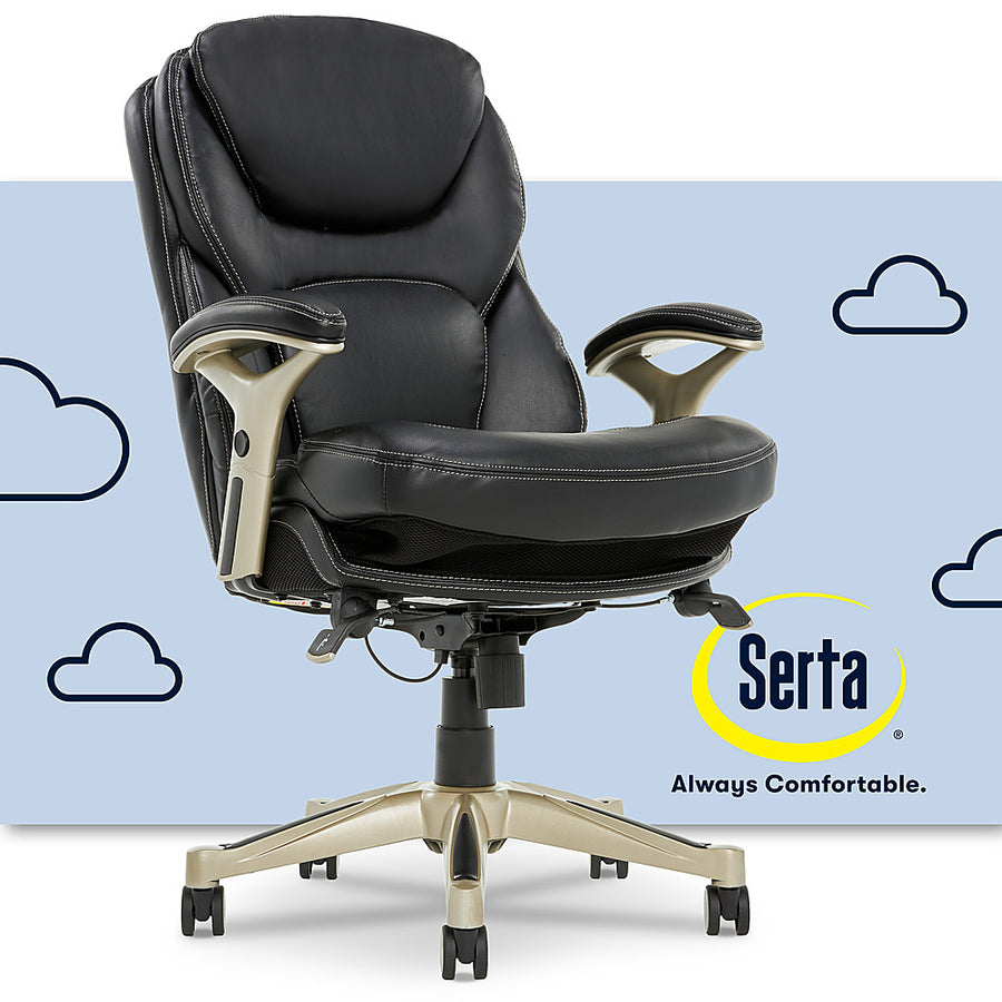 Serta - Upholstered Back in Motion Health & Wellness Office Chair with Adjustable Arms - Bonded Leather - Black_0