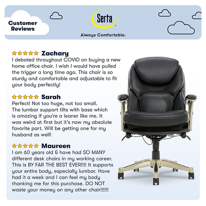 Serta - Upholstered Back in Motion Health & Wellness Office Chair with Adjustable Arms - Bonded Leather - Black_5