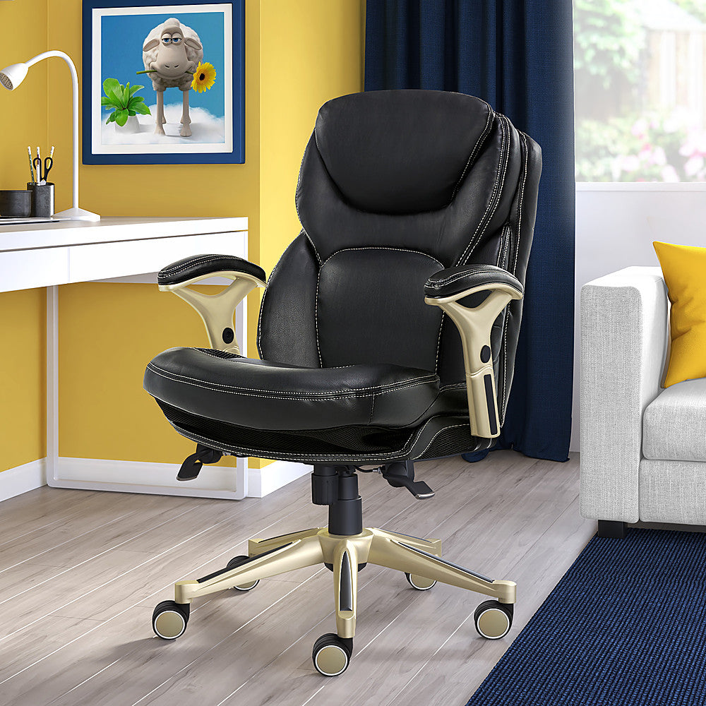 Serta - Upholstered Back in Motion Health & Wellness Office Chair with Adjustable Arms - Bonded Leather - Black_4