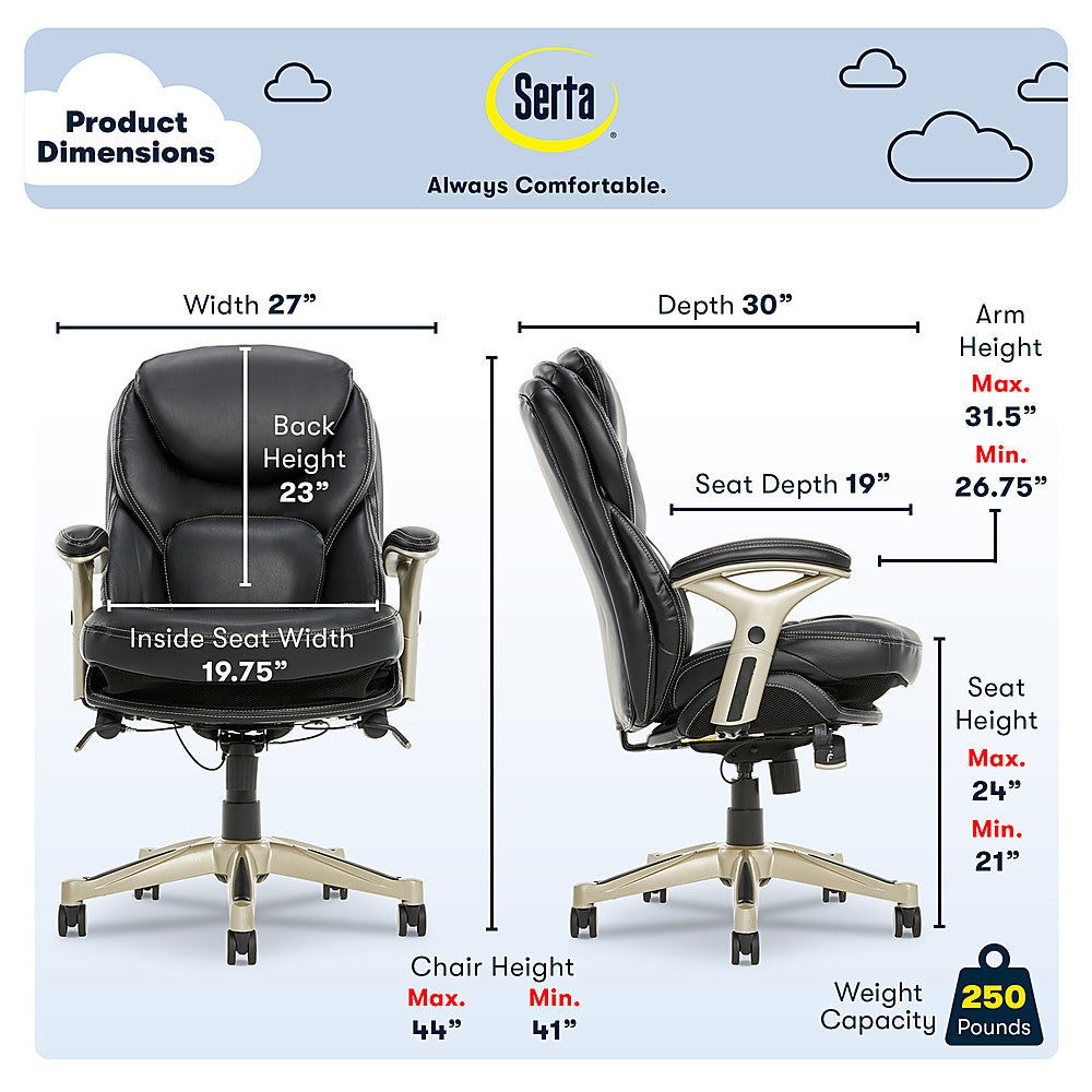 Serta - Upholstered Back in Motion Health & Wellness Office Chair with Adjustable Arms - Bonded Leather - Black_2