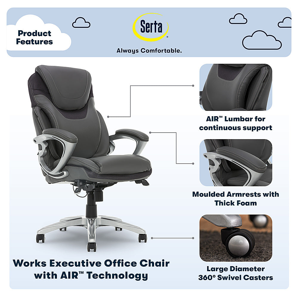 Serta - Bryce Bonded Leather Executive Office Chair with AIR Technology - Gray_1