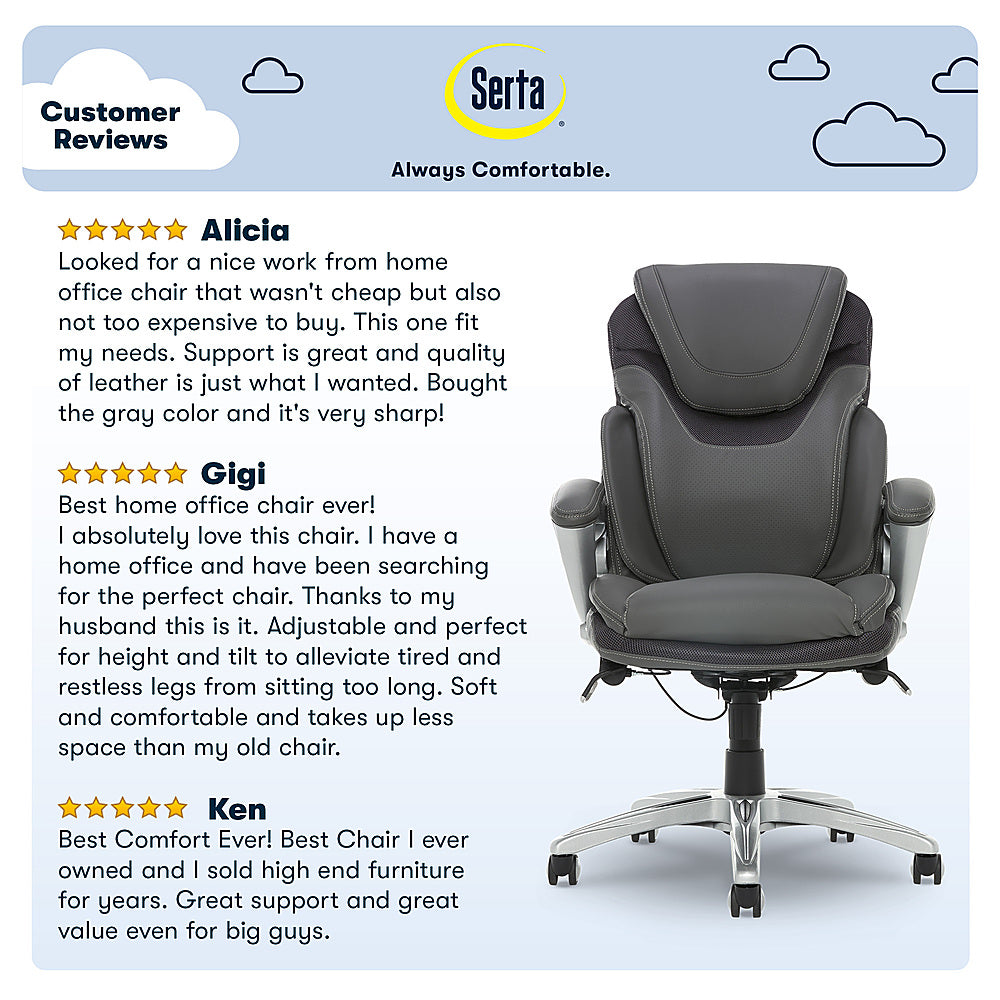 Serta - Bryce Bonded Leather Executive Office Chair with AIR Technology - Gray_7