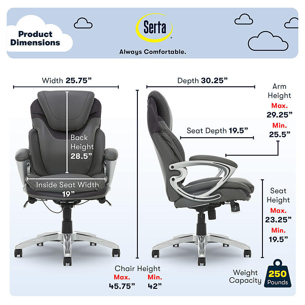 Serta - Bryce Bonded Leather Executive Office Chair with AIR Technology - Gray_2