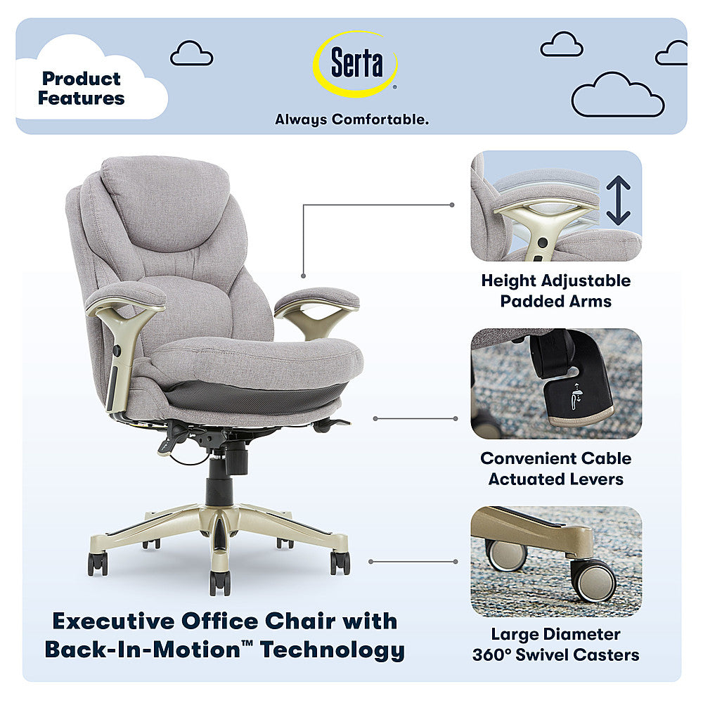 Serta - Upholstered Back in Motion Health & Wellness Office Chair with Adjustable Arms - Fabric - Light Gray_1
