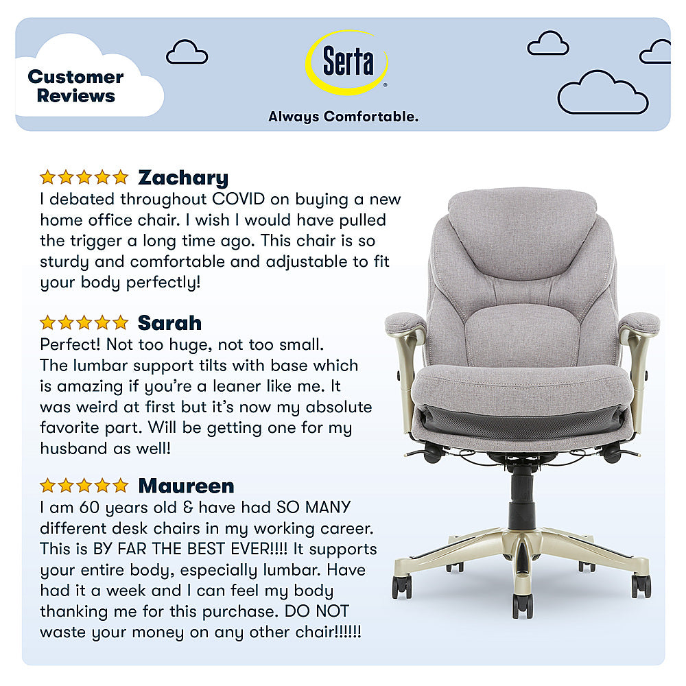 Serta - Upholstered Back in Motion Health & Wellness Office Chair with Adjustable Arms - Fabric - Light Gray_5