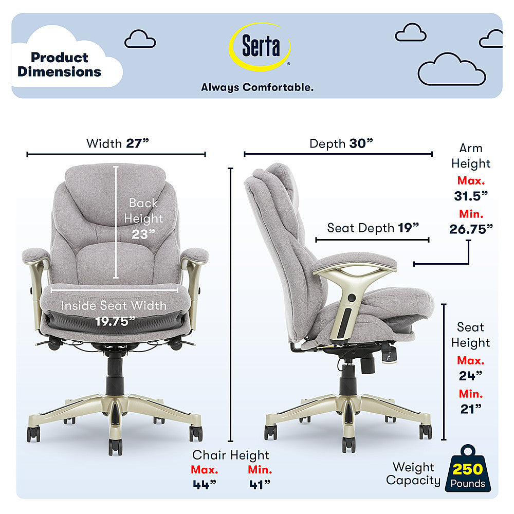 Serta - Upholstered Back in Motion Health & Wellness Office Chair with Adjustable Arms - Fabric - Light Gray_2