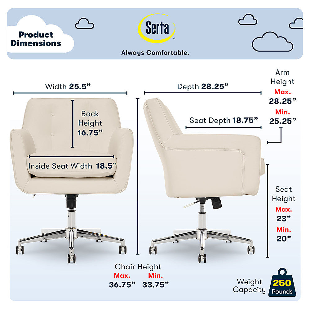 Serta - Ashland Bonded Leather & Memory Foam Home Office Chair - Cream_2