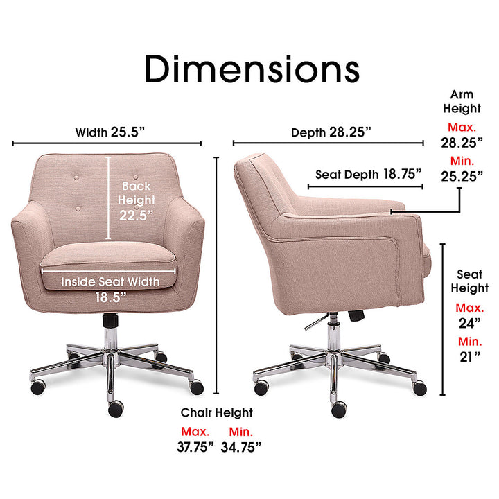 Serta - Ashland Memory Foam & Twill Fabric Home Office Chair - Blush Pink_13