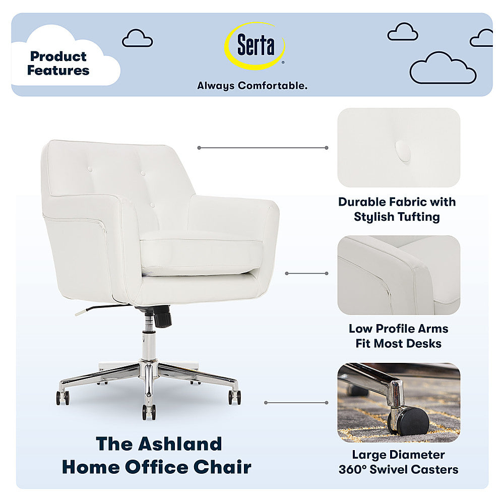 Serta - Ashland Bonded Leather & Memory Foam Home Office Chair - White_1