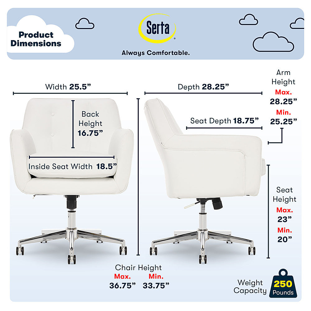 Serta - Ashland Bonded Leather & Memory Foam Home Office Chair - White_2