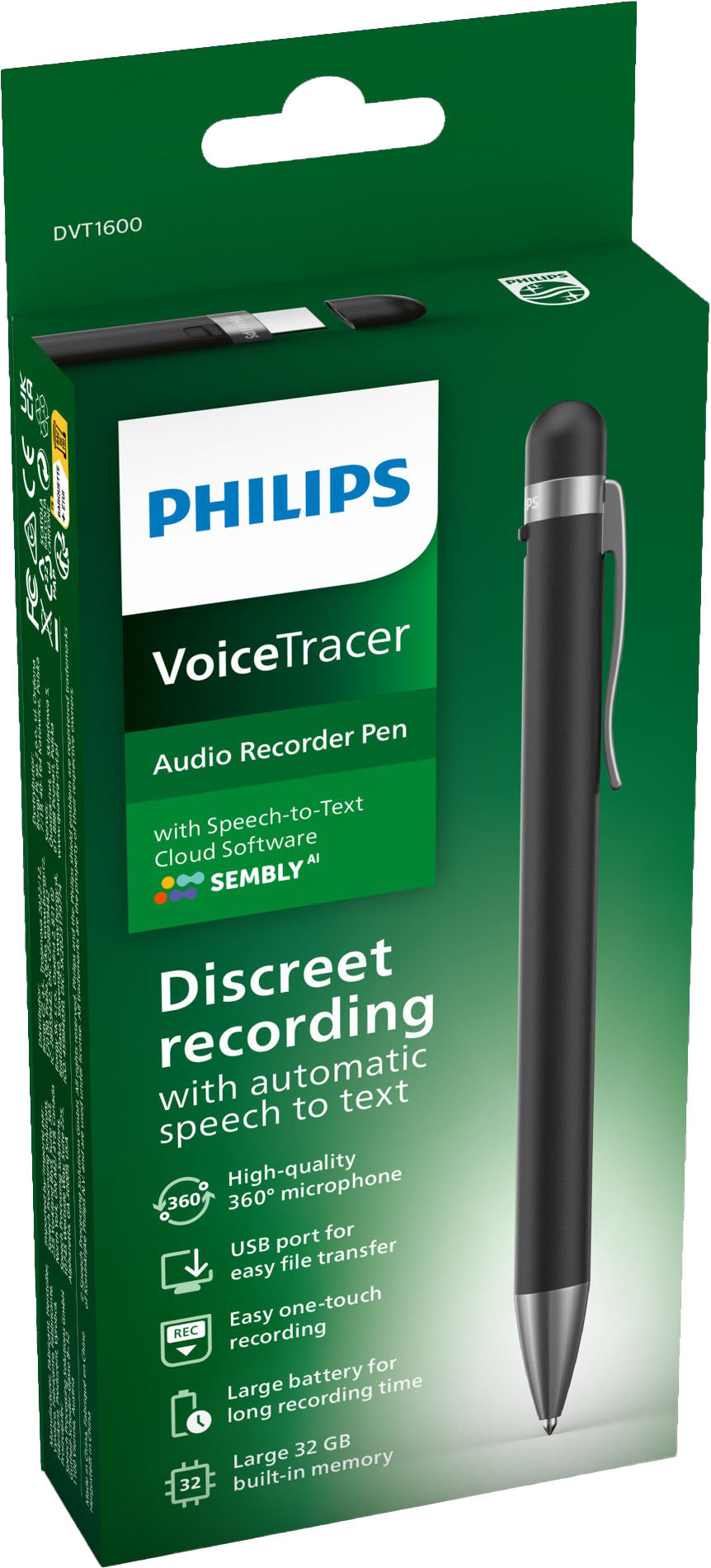Philips VoiceTracer DVT1600 32GB Recording Pen with Sembly Speech-to-Text Software - Black_5