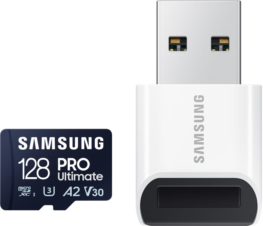 SAMSUNG PRO Ultimate + Reader 128GB microSDXC Memory Card, Up-to 200 MB/s, UHS-I, C10, U3,  V30, A2_0
