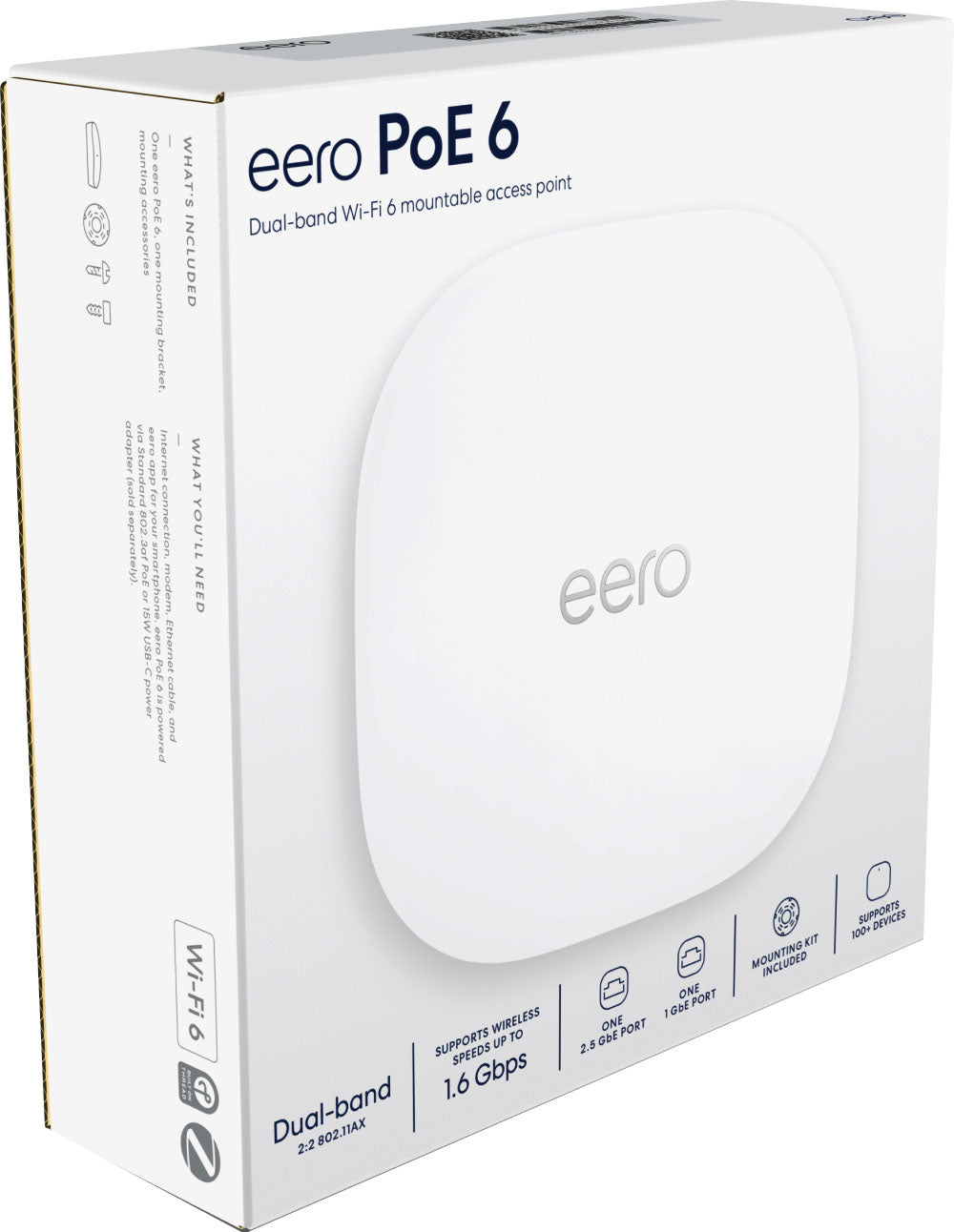 eero - PoE 6 AX3000 Dual-Band Ceiling/Wall-Mountable Access Point - White_7