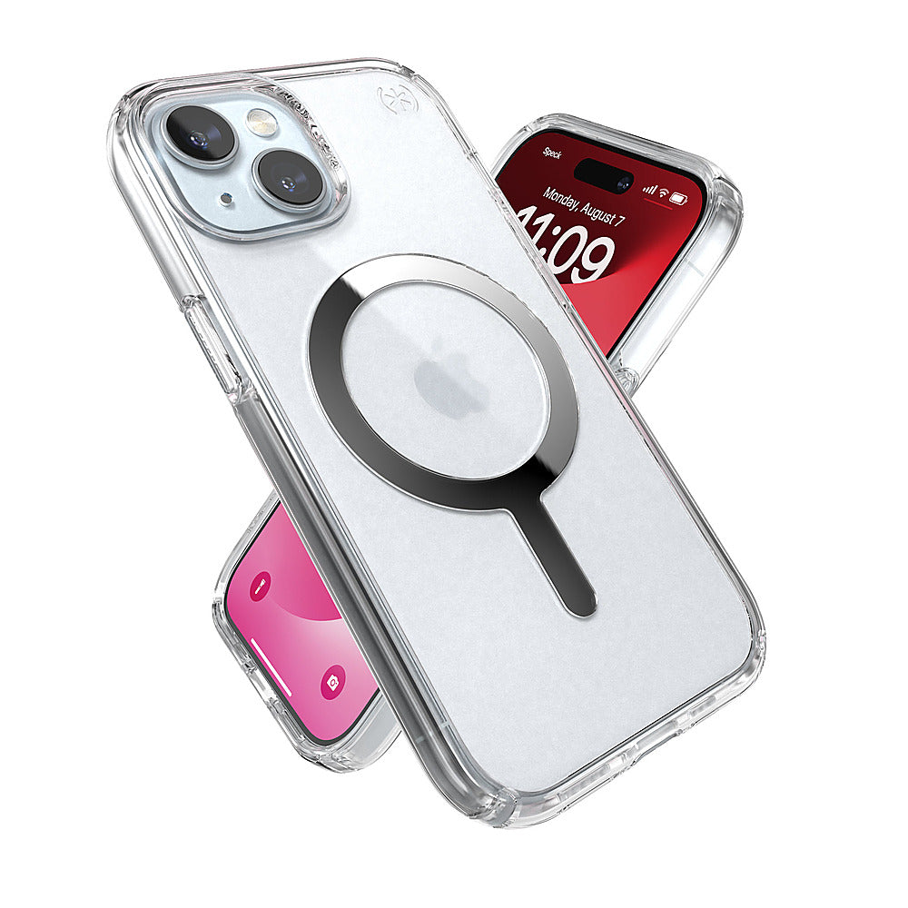 Speck - Presidio Perfect-Clear Case with MagSafe for Apple iPhone 15/14/13 - Clear/Chrome_3