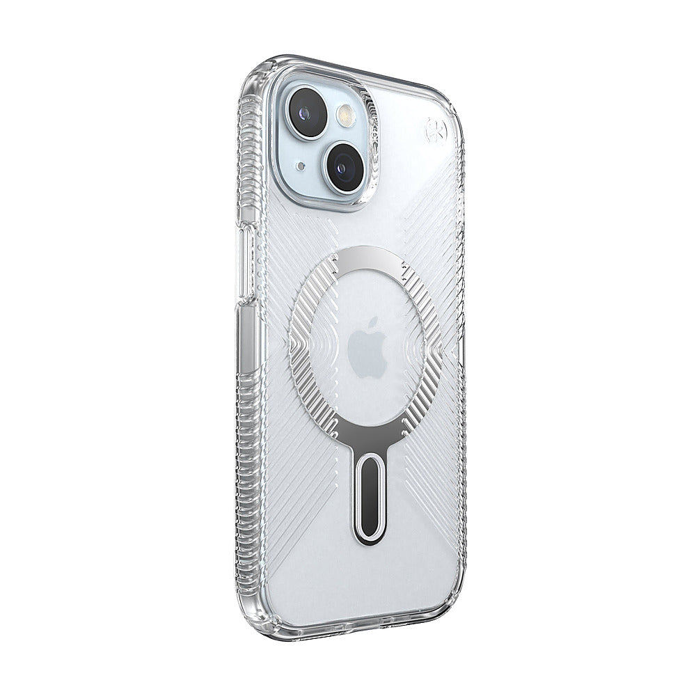Speck - Presidio Perfect-Clear Grip ClickLock Case with MagSafe for Apple iPhone 15/14/13 - Clear/Chrome_1