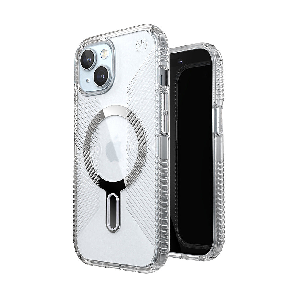 Speck - Presidio Perfect-Clear Grip ClickLock Case with MagSafe for Apple iPhone 15/14/13 - Clear/Chrome_5
