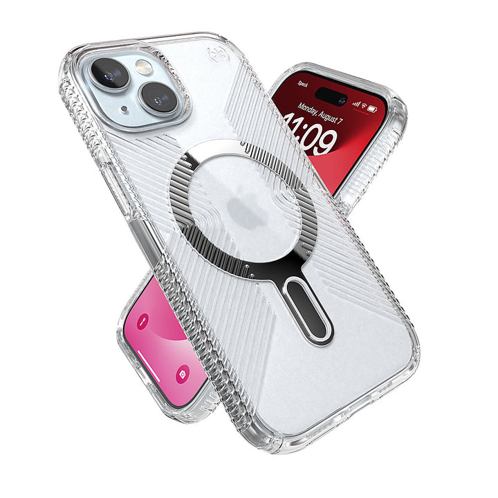 Speck - Presidio Perfect-Clear Grip ClickLock Case with MagSafe for Apple iPhone 15/14/13 - Clear/Chrome_3