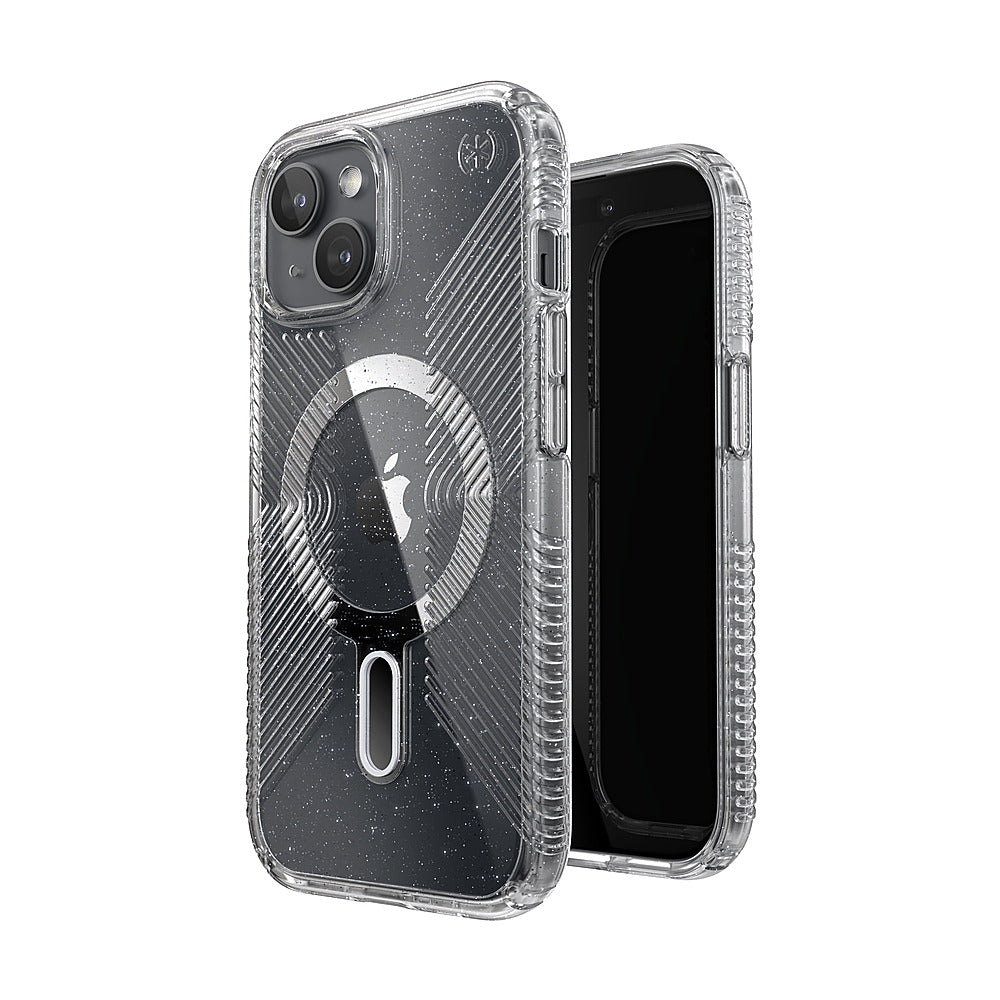 Speck - Presidio Lux Grip ClickLock Case with MagSafe for Apple iPhone 15/14/13 - Clear/Chrome_5