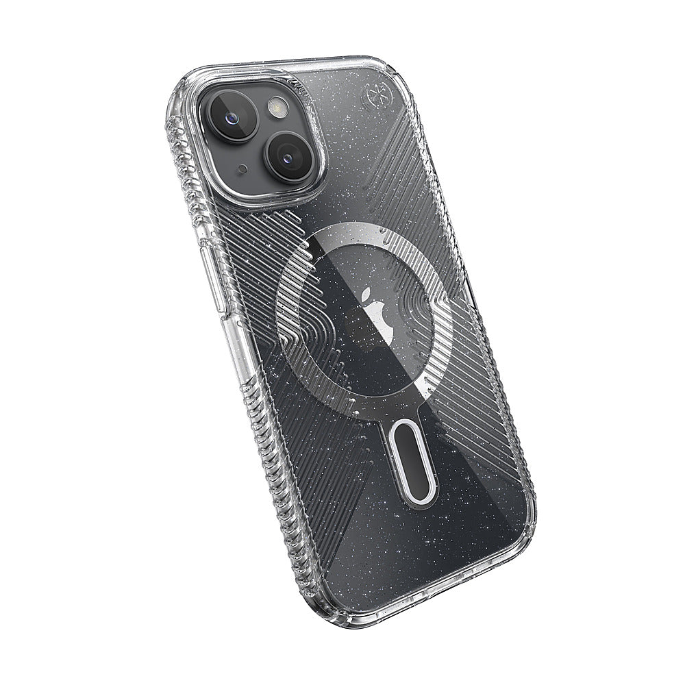 Speck - Presidio Lux Grip ClickLock Case with MagSafe for Apple iPhone 15/14/13 - Clear/Chrome_3