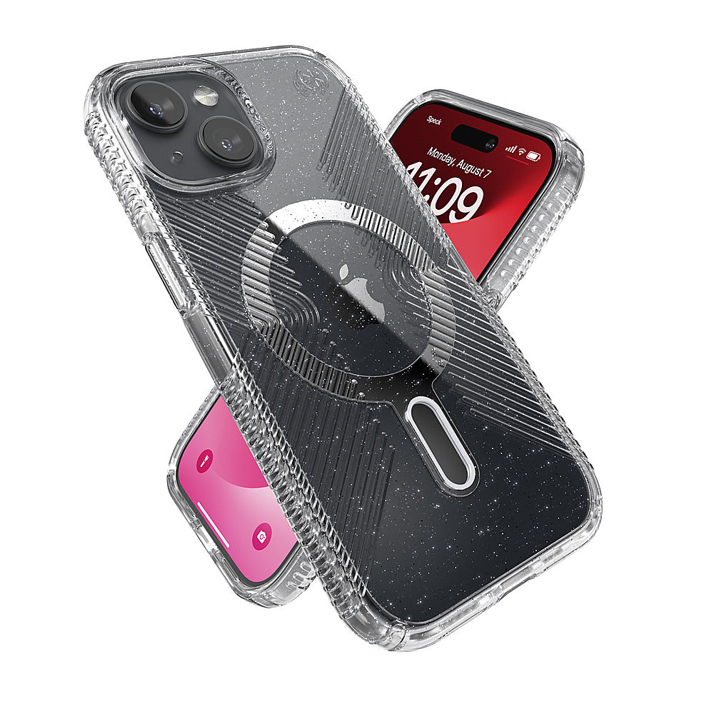 Speck - Presidio Lux Grip ClickLock Case with MagSafe for Apple iPhone 15/14/13 - Clear/Chrome_4