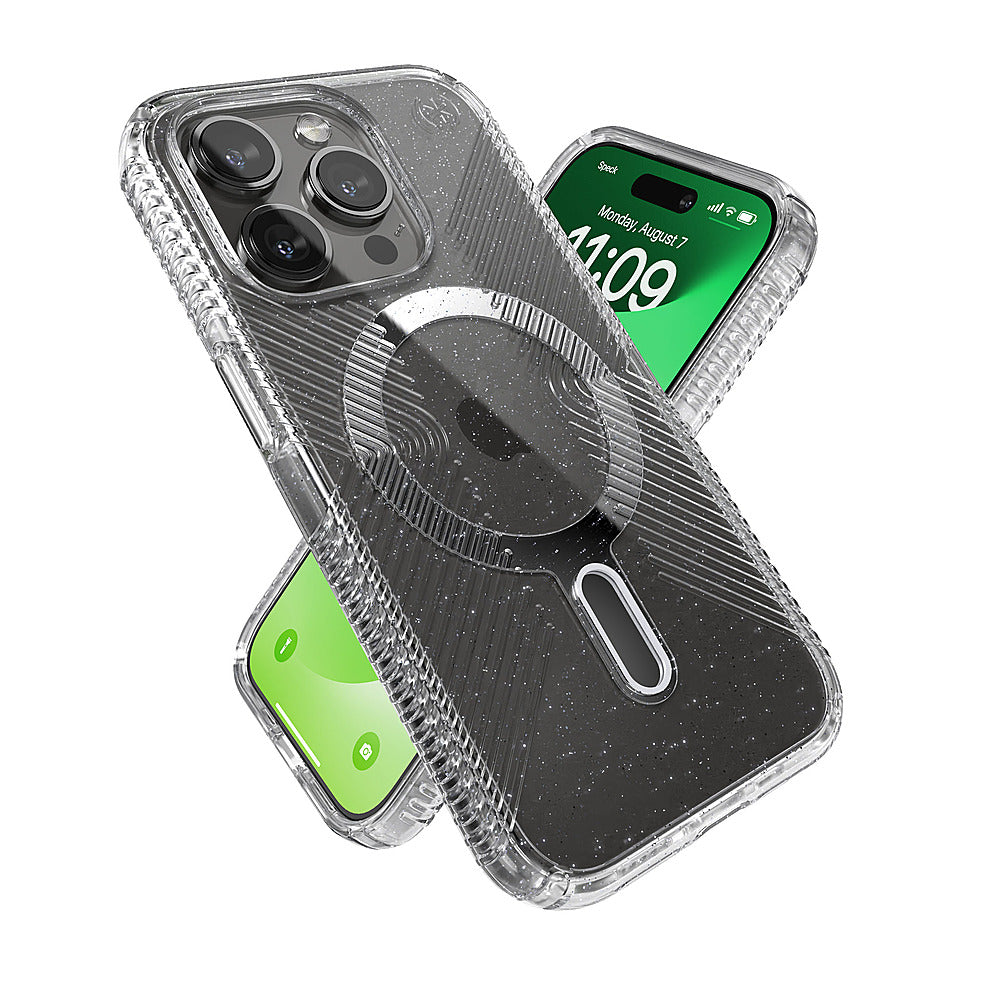 Speck - Presidio Lux Grip ClickLock Case with MagSafe for Apple iPhone 15 Pro - Clear/Chrome_3