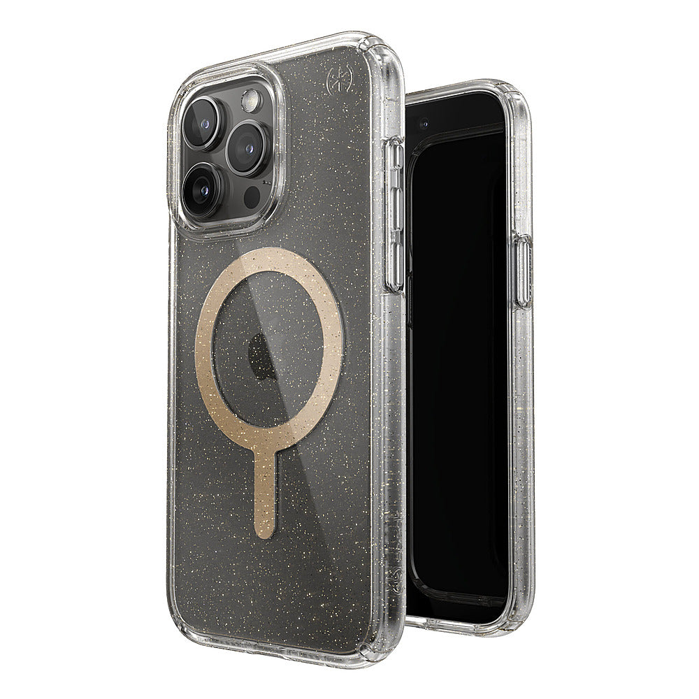 Speck - Presidio Lux Case with MagSafe for Apple iPhone 15 Pro Max - Clear/Gold Glitter_5