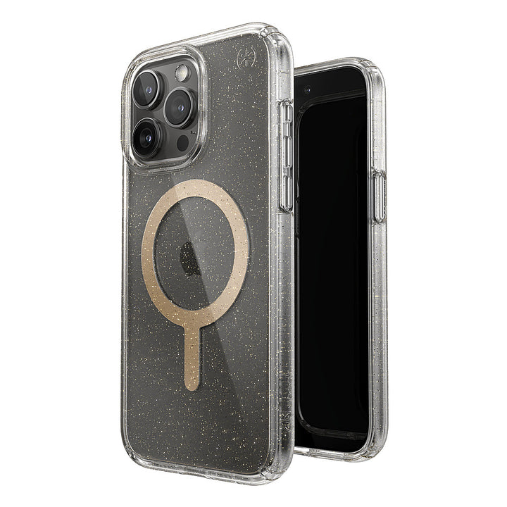 Speck - Presidio Lux Case with MagSafe for Apple iPhone 15 Pro Max - Clear/Gold Glitter_5