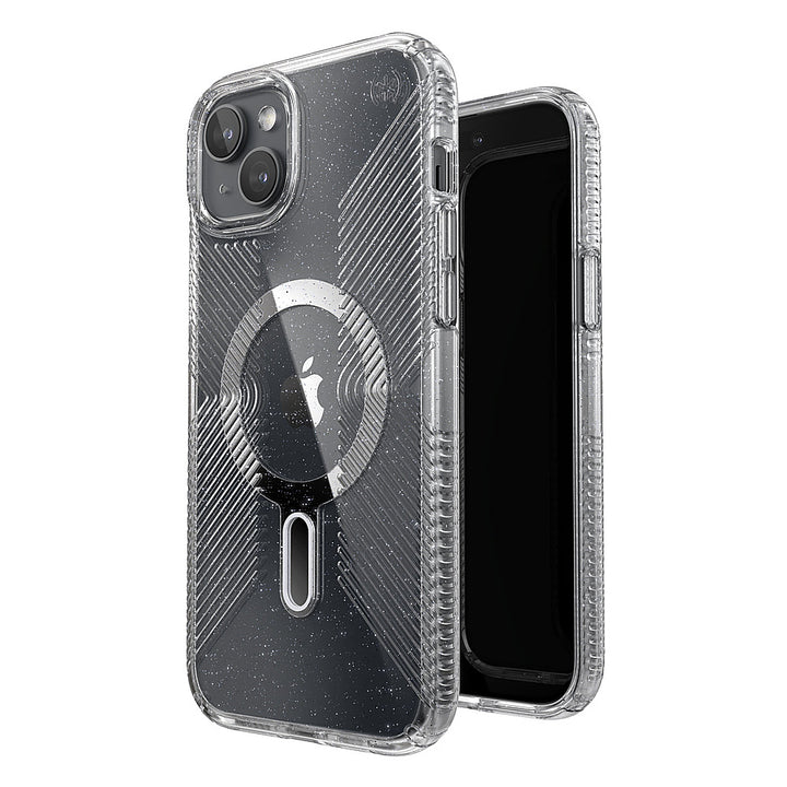 Speck - Presidio Lux Grip ClickLock Case with MagSafe for Apple iPhone 15 Plus/14 Plus - Clear/Chrome_5