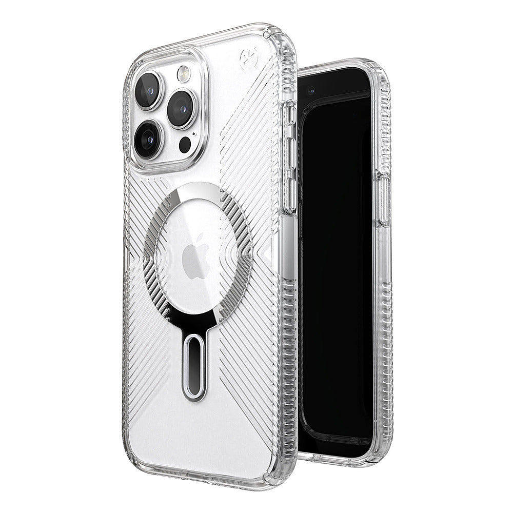 Speck - Presidio Perfect-Clear Grip ClickLock Case with MagSafe for Apple iPhone 15 Pro Max - Clear/Chrome_5