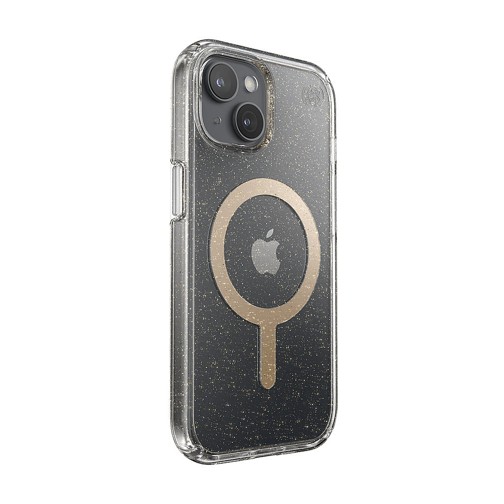 Speck - Presidio Lux Case with MagSafe for Apple iPhone 15/14/13 - Clear/Gold Glitter_1