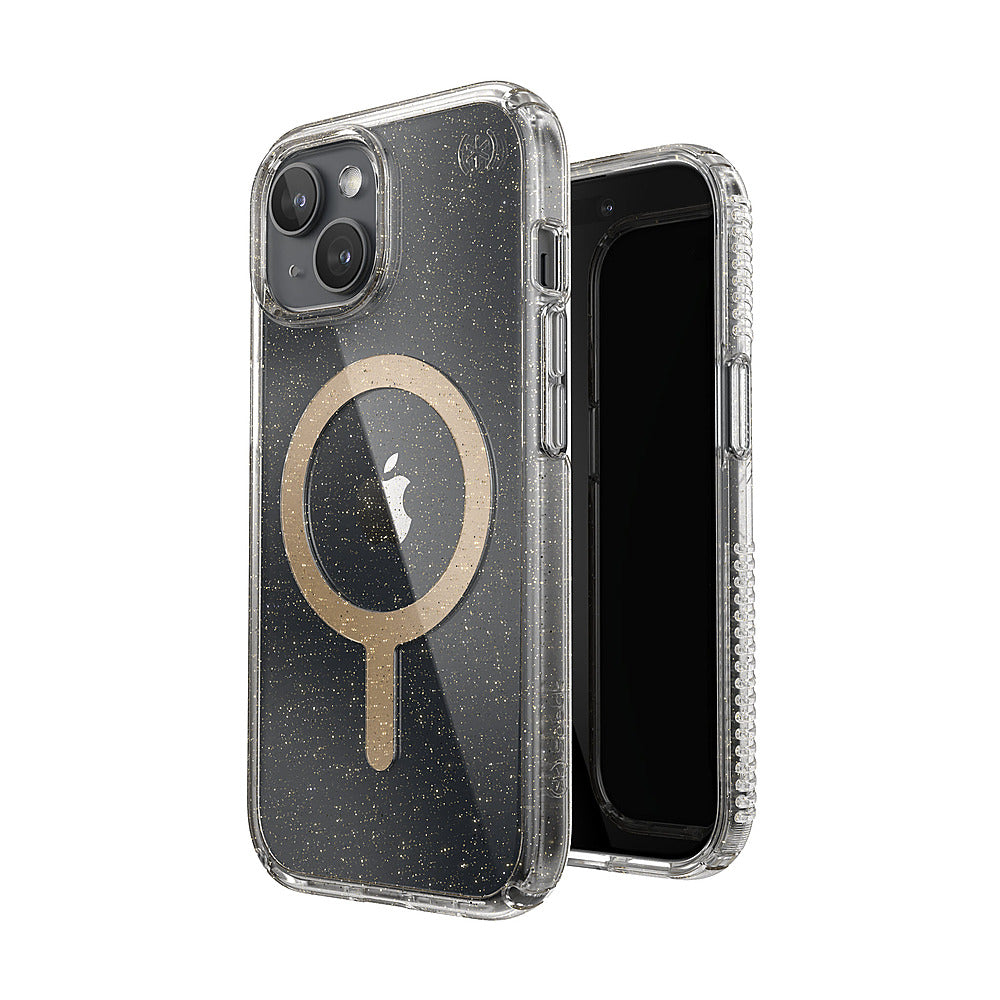 Speck - Presidio Lux Case with MagSafe for Apple iPhone 15/14/13 - Clear/Gold Glitter_5