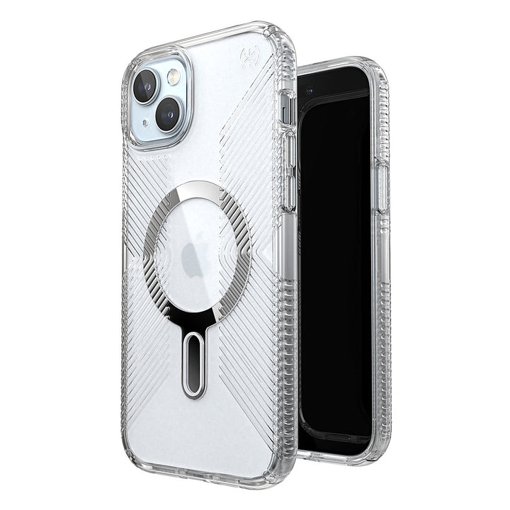 Speck - Presidio Perfect-Clear Grip ClickLock Case with MagSafe for Apple iPhone 15 Plus/14 Plus - Clear/Chrome_5