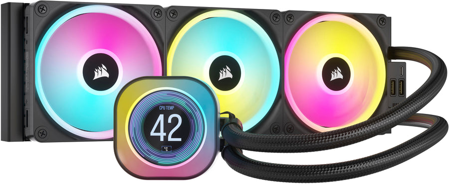 CORSAIR - iCUE LINK H150i QX RGB LED 360mm Radiator Liquid Cooler (3 120mm Core Fans with 2.1" IPS LCD Screen - Black_0