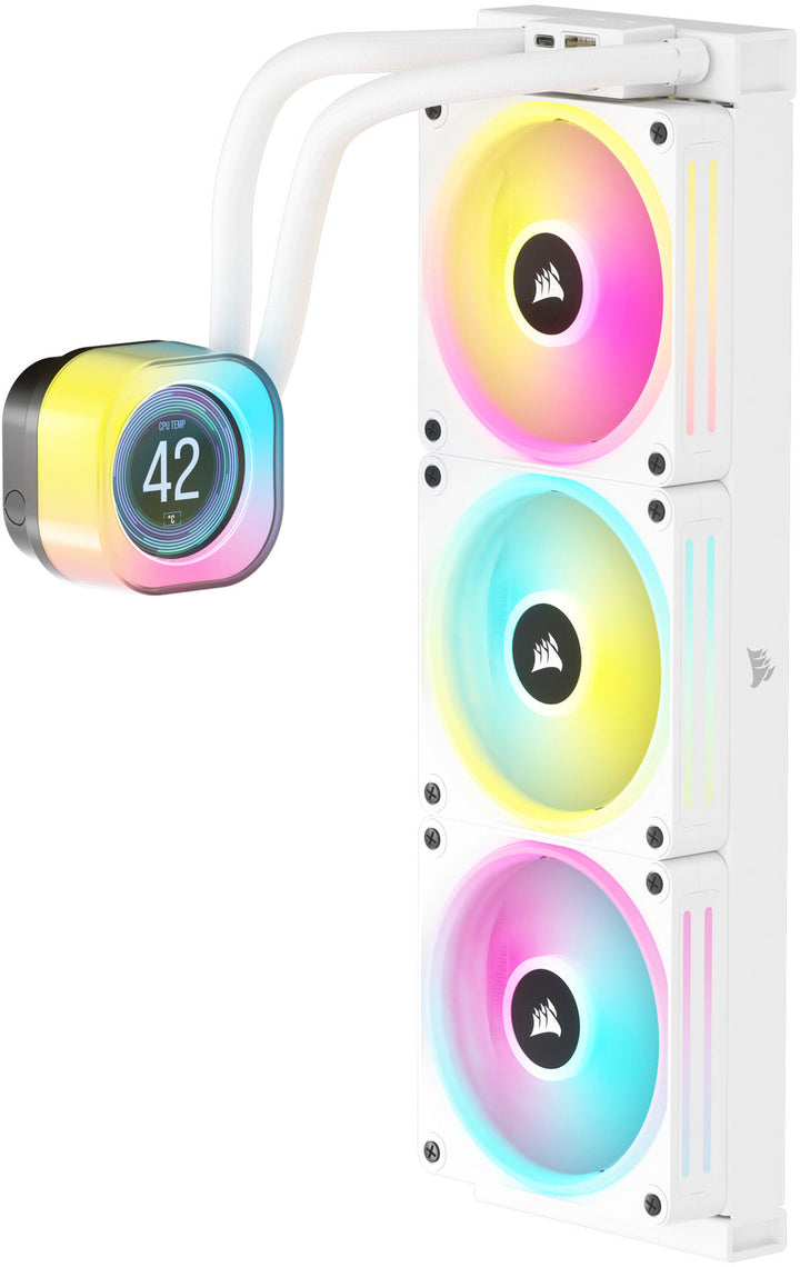 CORSAIR - iCUE LINK H150i QX RGB LED 360mm Radiator Liquid Cooler (3 120mm Core Fans with 2.1" IPS LCD Screen - White_7