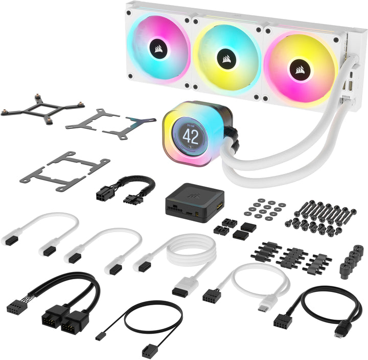 CORSAIR - iCUE LINK H150i QX RGB LED 360mm Radiator Liquid Cooler (3 120mm Core Fans with 2.1" IPS LCD Screen - White_2