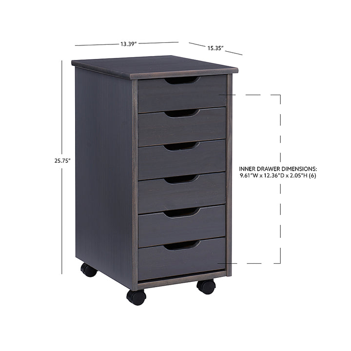 Linon Home Décor - Monte Six-Drawer Rolling Storage Cart - Gray_11