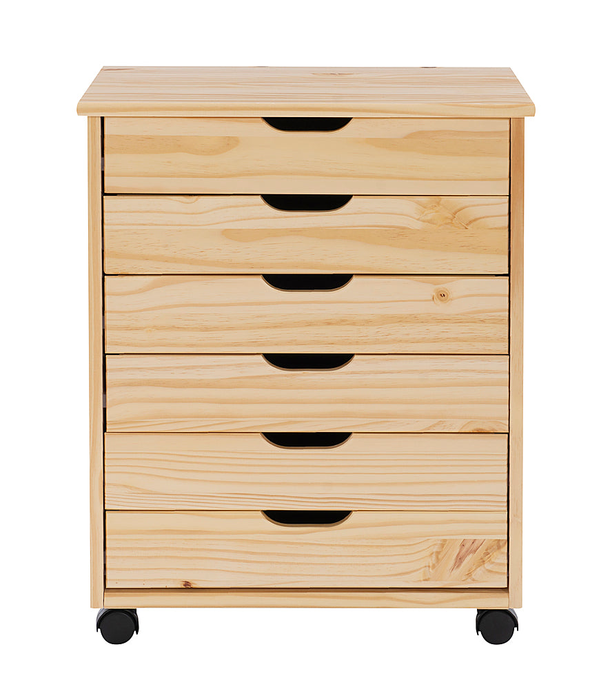 Linon Home Décor - Monte Wide Six-Drawer Rolling Storage Cart - Natural_1
