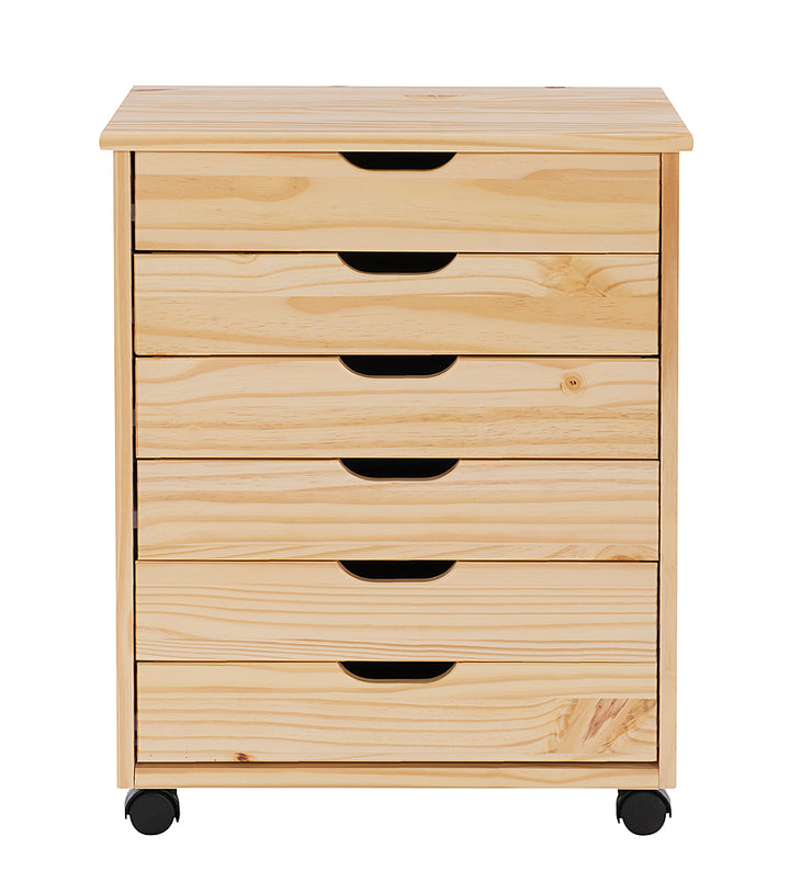 Linon Home Décor - Monte Wide Six-Drawer Rolling Storage Cart - Natural_1