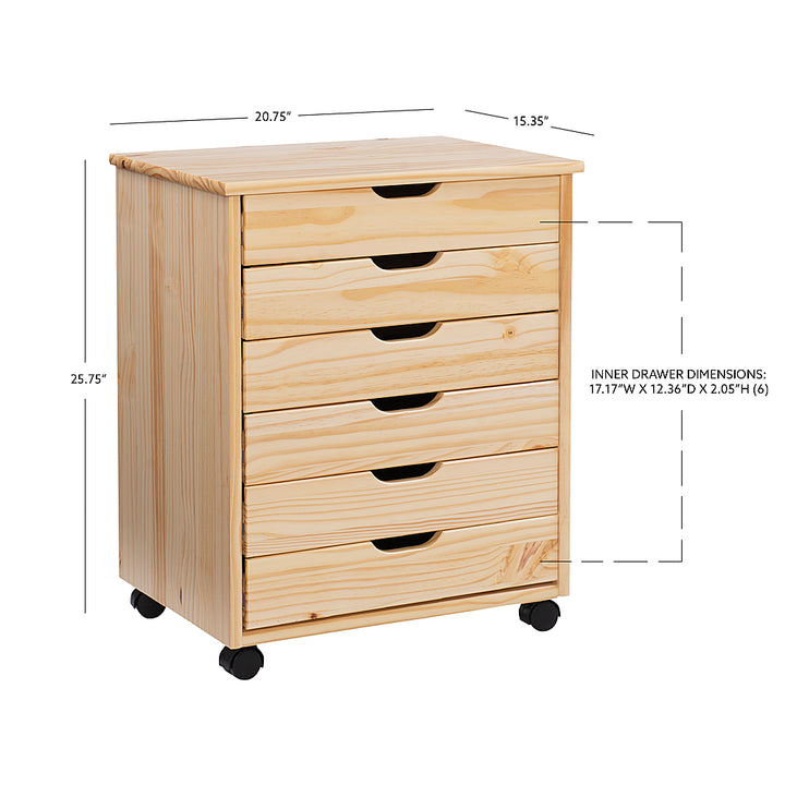 Linon Home Décor - Monte Wide Six-Drawer Rolling Storage Cart - Natural_11
