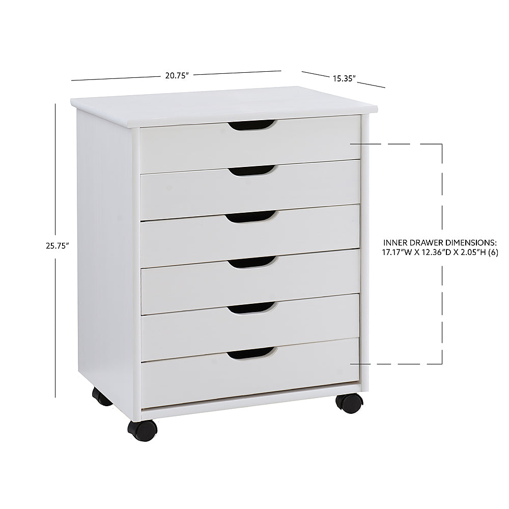 Linon Home Décor - Monte Wide Six-Drawer Rolling Storage Cart - Whitewash_12