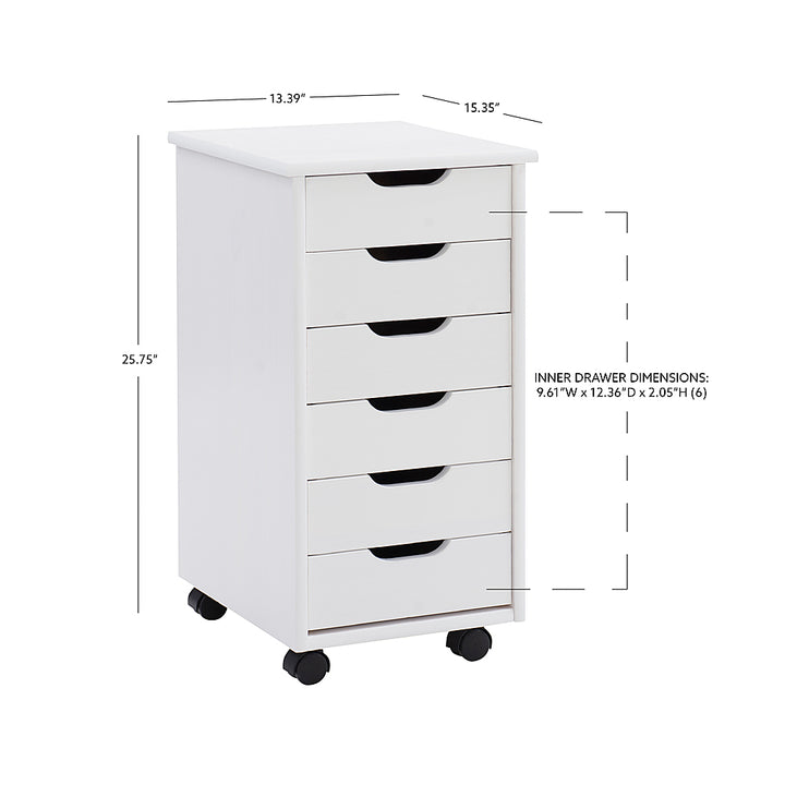 Linon Home Décor - Monte Six-Drawer Rolling Storage Cart - Whitewash_11