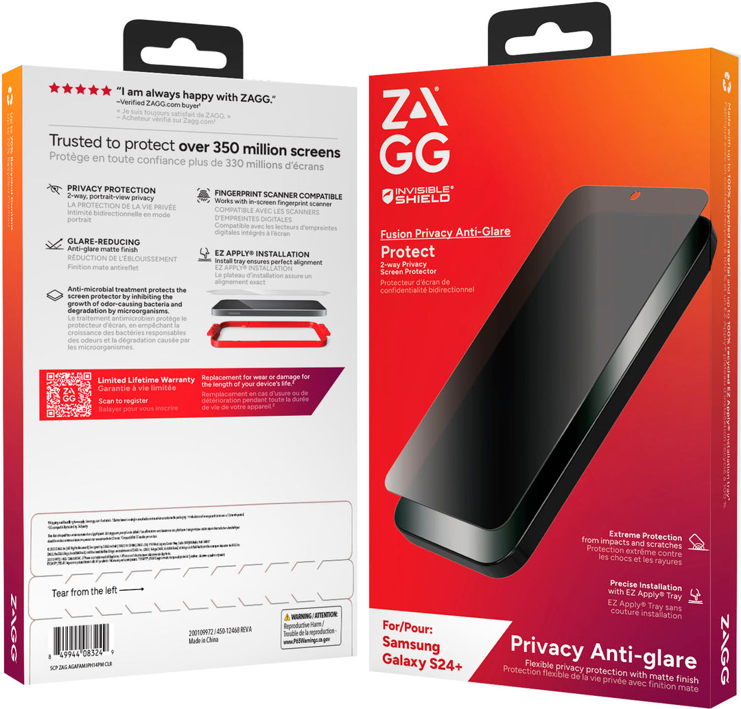 ZAGG - InvisibleShield Glass Fusion Privacy Screen Protector for Samsung Galaxy S24+ - Clear_2