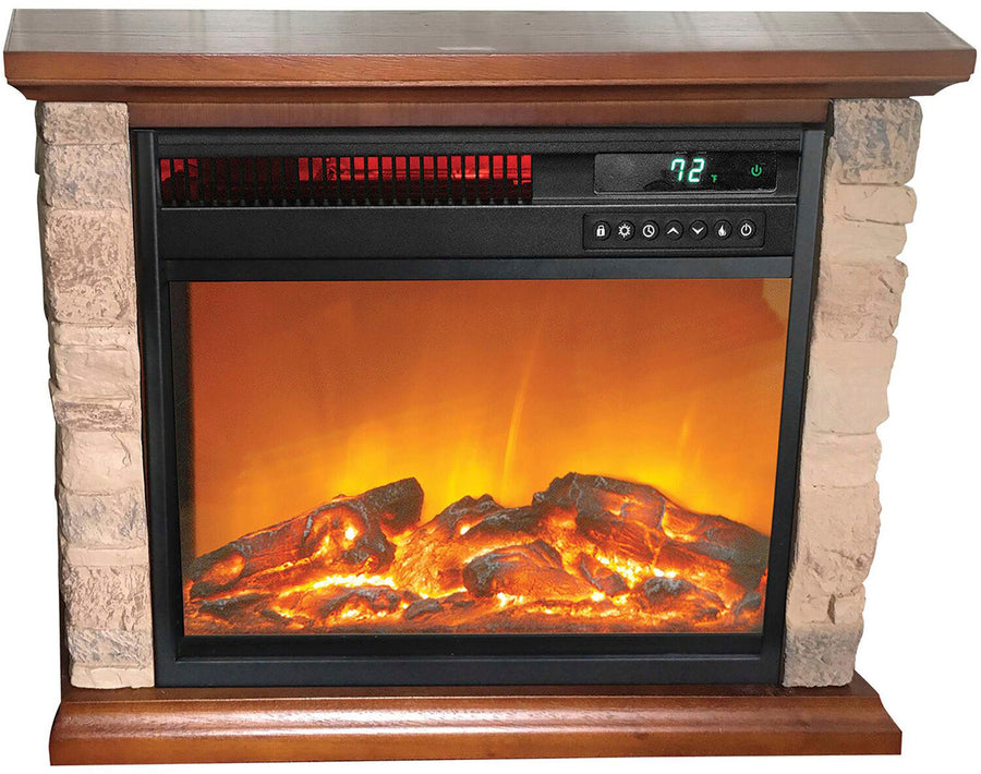 Lifesmart - 3-element Small Square Infrared Fireplace with Faux Stone Accent - Black_0