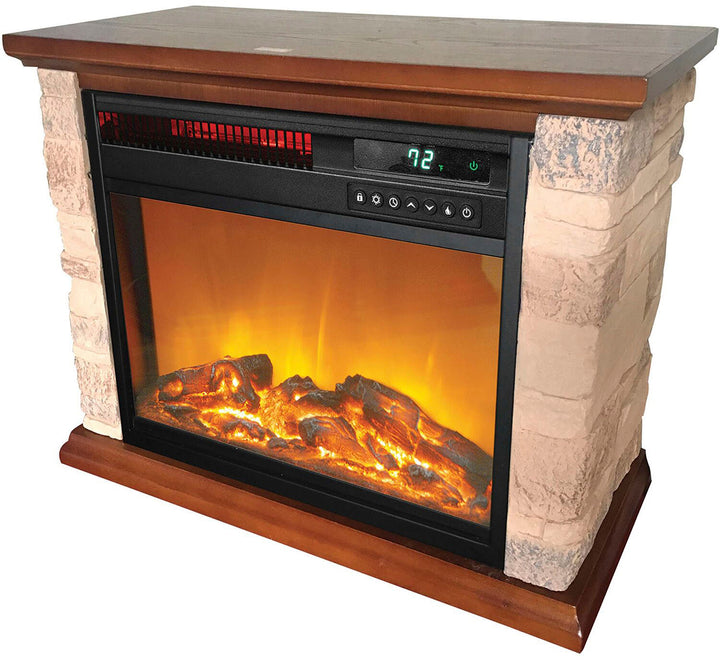 Lifesmart - 3-element Small Square Infrared Fireplace with Faux Stone Accent - Black_3