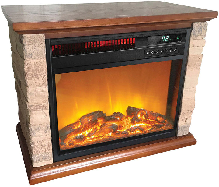 Lifesmart - 3-element Small Square Infrared Fireplace with Faux Stone Accent - Black_4