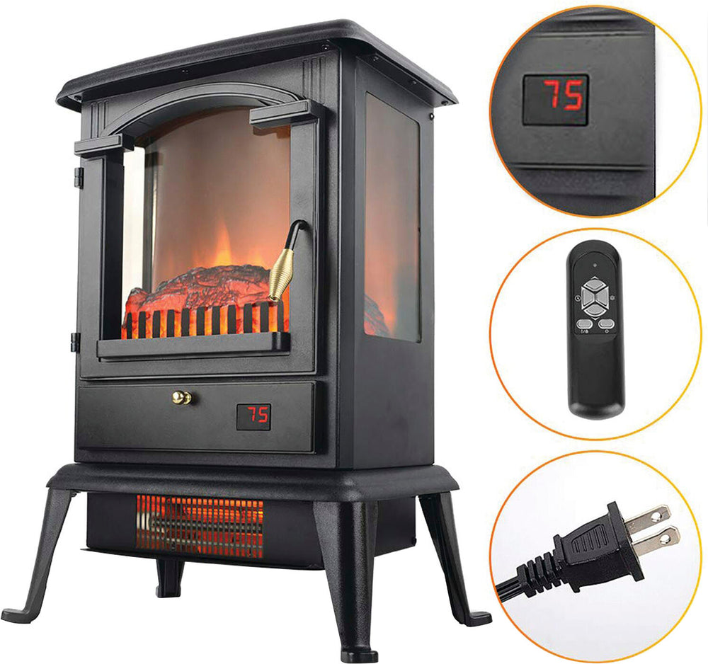 Lifesmart - 3 Sided Flame View Infrared Heater Stove - Black_1