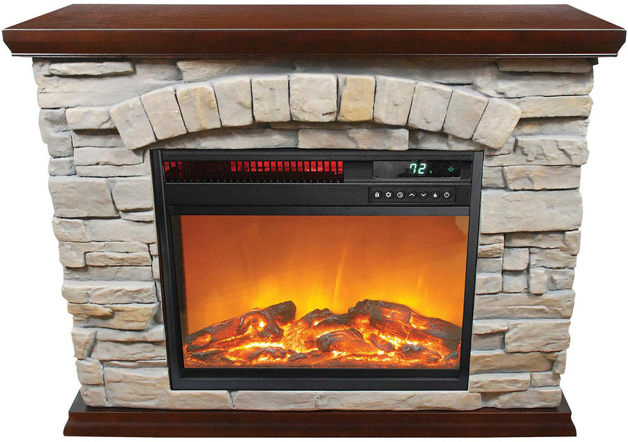 Lifesmart - Large Square Infrared Faux Stone Fireplace - Black_0
