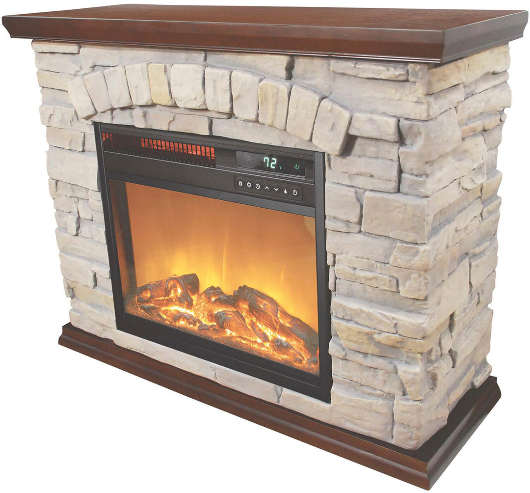 Lifesmart - Large Square Infrared Faux Stone Fireplace - Black_2