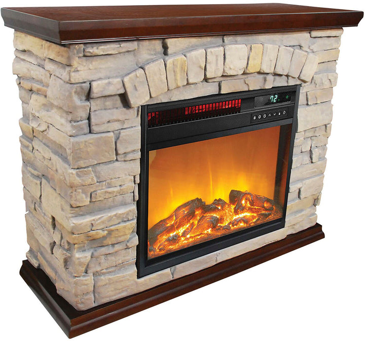 Lifesmart - Large Square Infrared Faux Stone Fireplace - Black_3