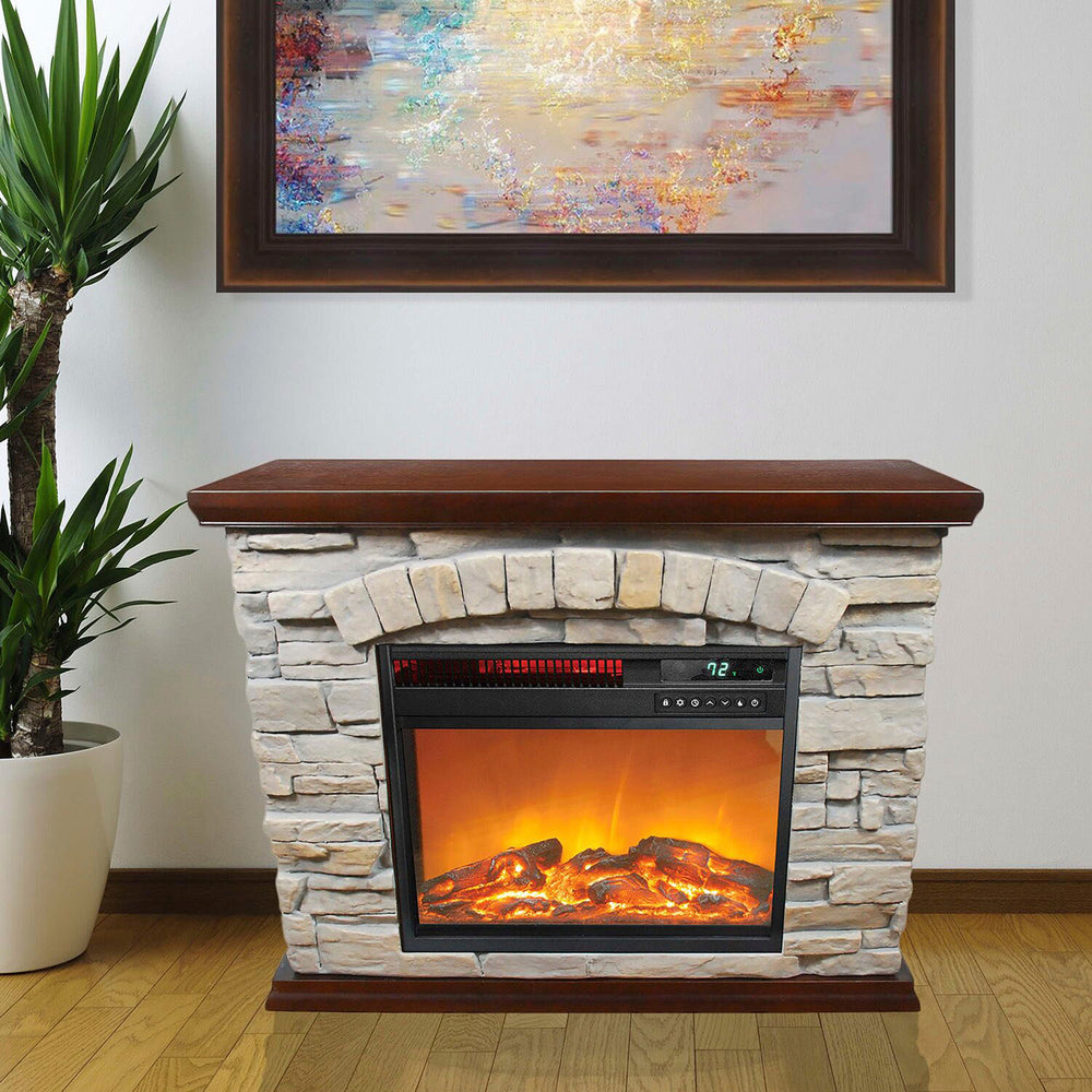 Lifesmart - Large Square Infrared Faux Stone Fireplace - Black_1